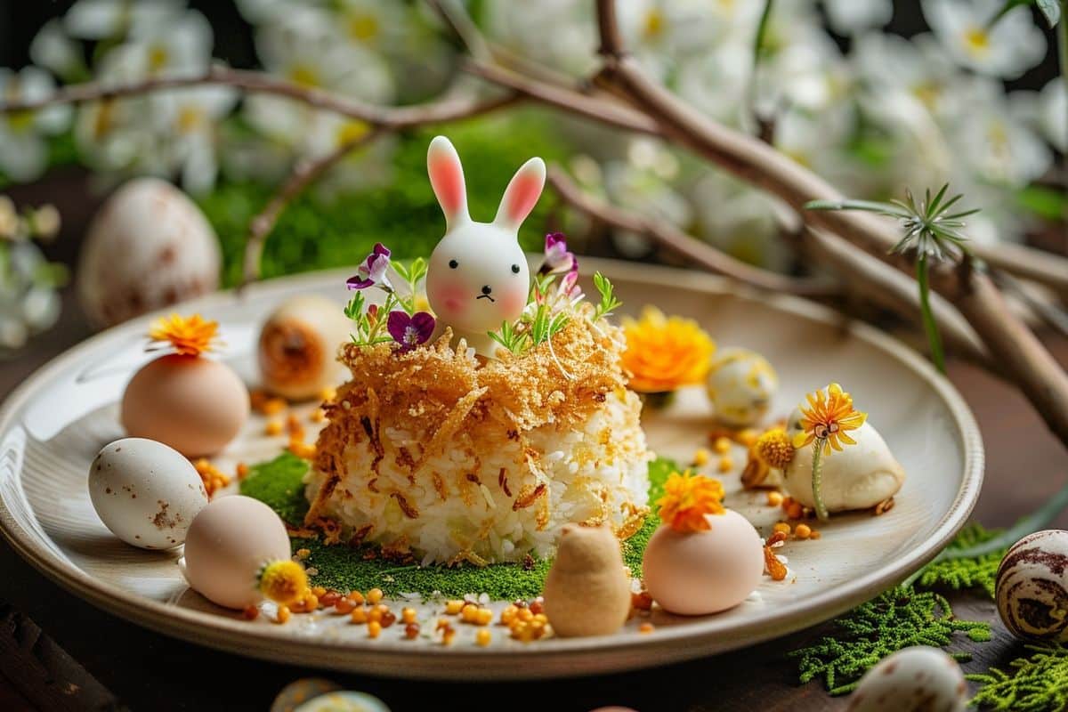 Une table festive avec lapins et poussins : une délicieuse rencontre printanière
